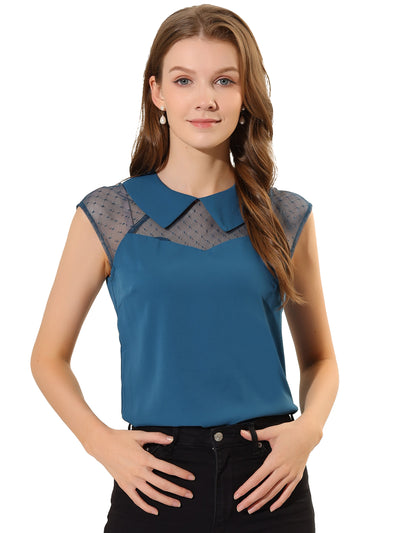 Mesh Semi Sheer Work Office Top Peter Pan Collar Shirt