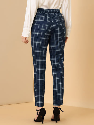 Vintage Tartan Plaid Pants Elastic Waist Straight Long Trousers