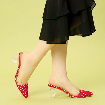 Women's Polka Dots Clear Chunky Heels Slides Mules