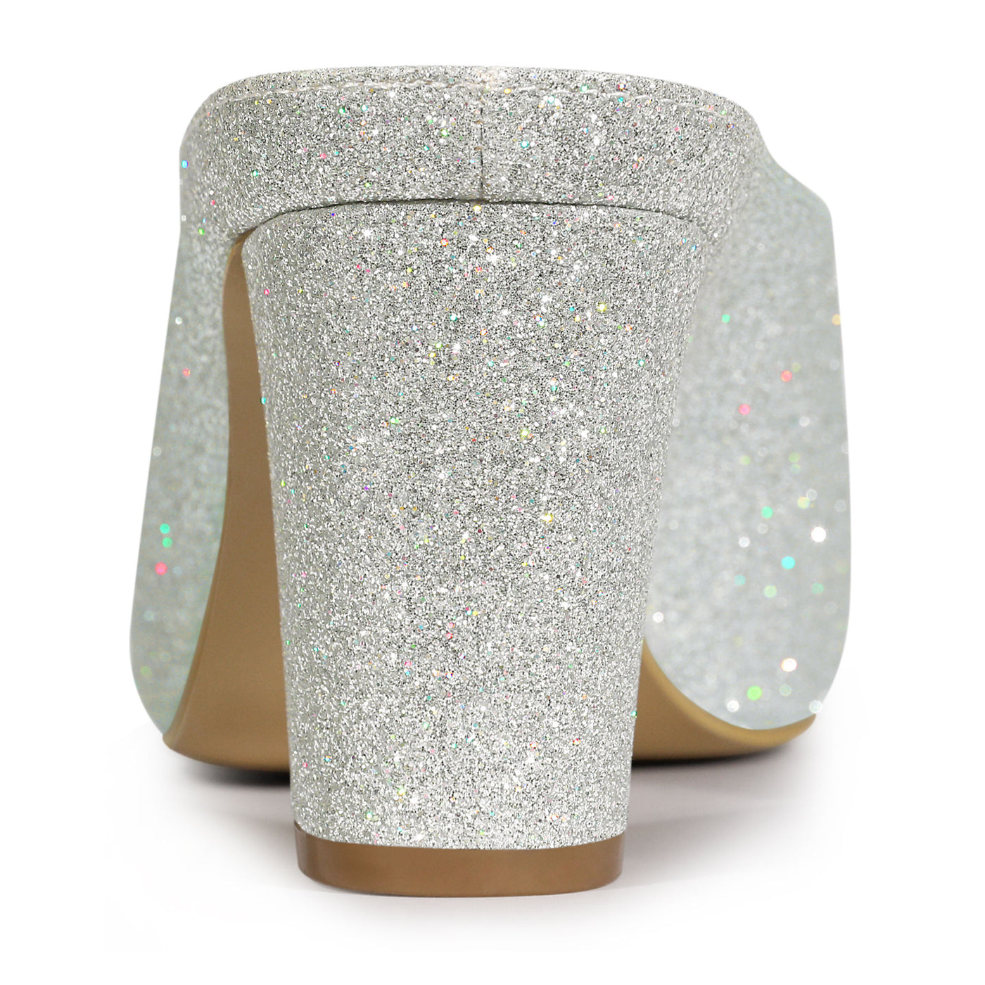 Allegra K Women's Glitter Pointed Toe Slip on Chunky Heels Slide Mules