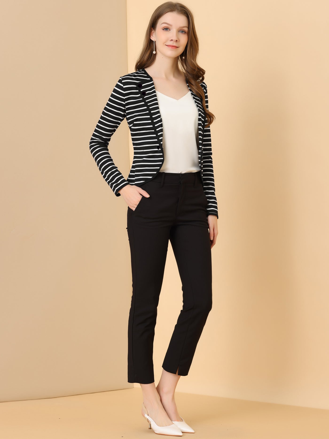 Allegra K Notched Lapel Casual Work Office Striped Blazer