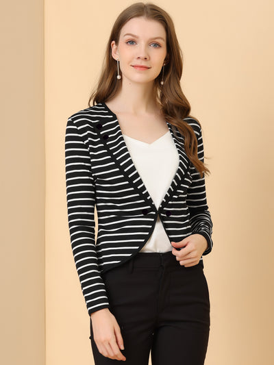 Allegra K Notched Lapel Casual Work Office Striped Blazer