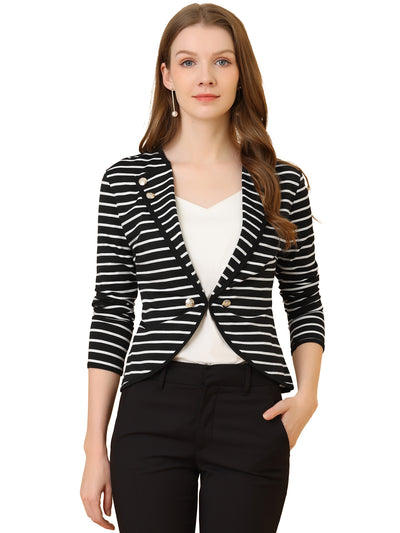 Notched Lapel Casual Work Office Striped Blazer