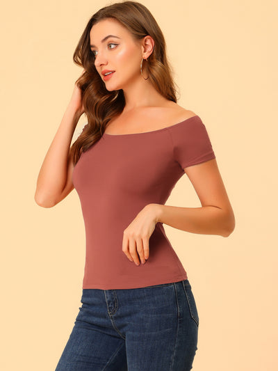 Off Shoulder Short Sleeve Solid Basic Sexy Slim Fit Blouse