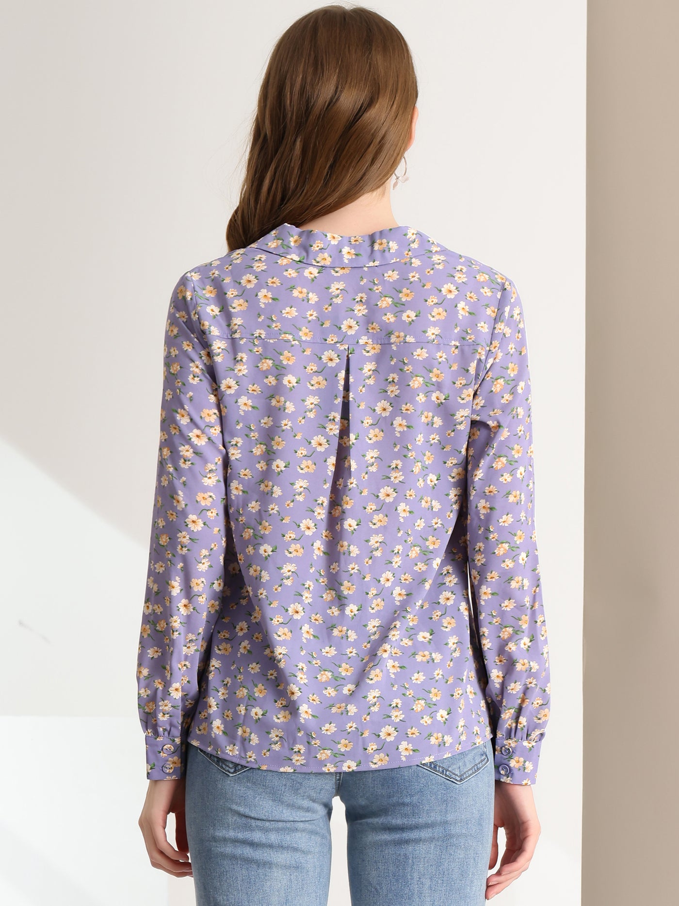 Allegra K 1950s Vintage Long Sleeve Printed Button Down Tops