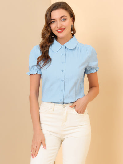 Cotton Frilled Top Turndown Collar Solid Blouse Shirt