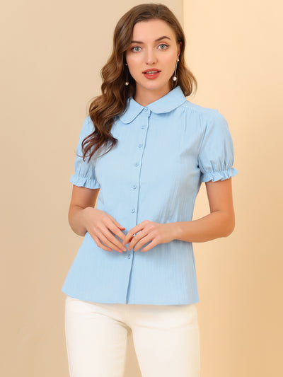 Cotton Frilled Top Turndown Collar Solid Blouse Shirt