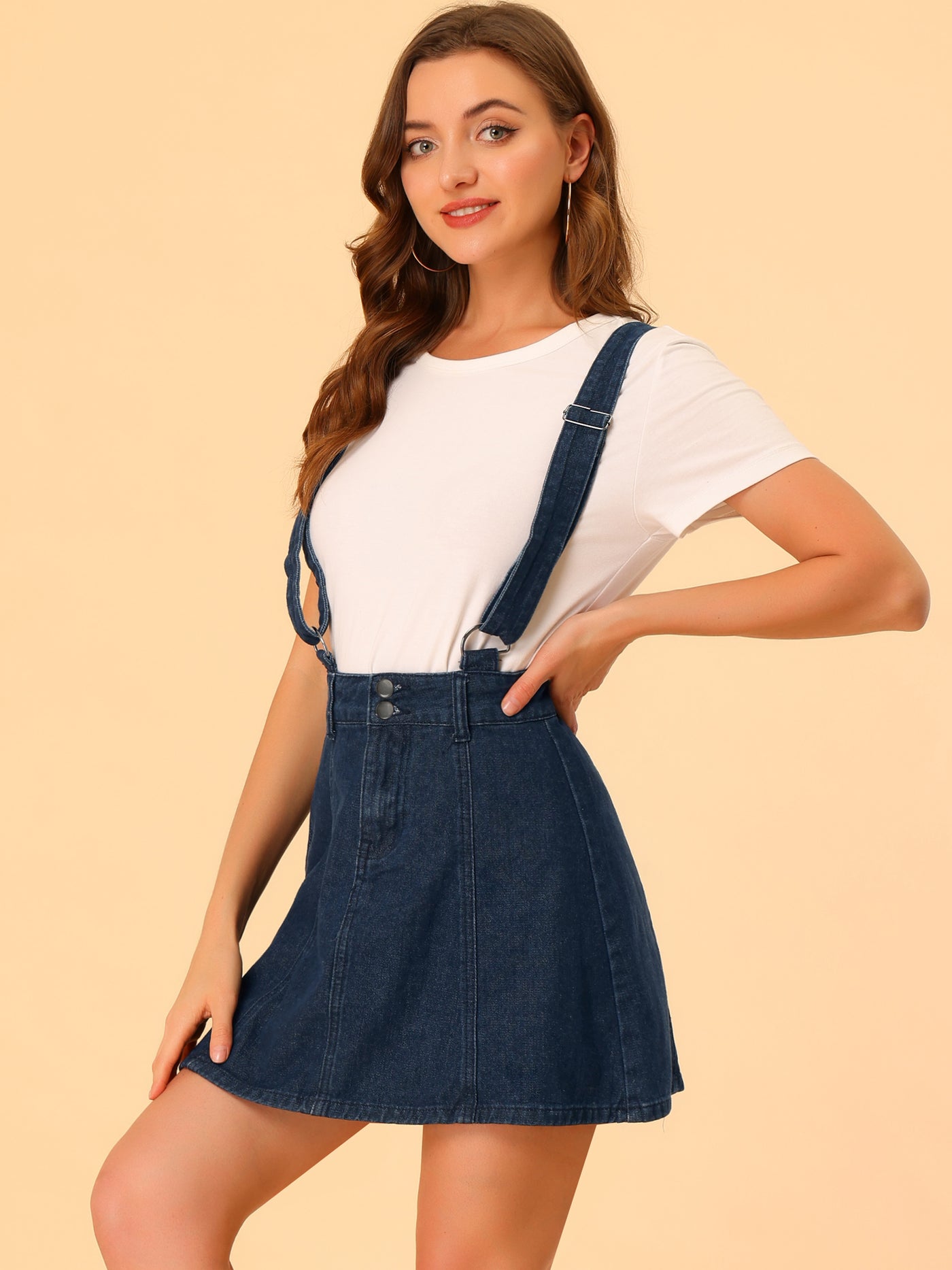 Allegra K Adjustable Strap Braces Mini Suspender Washed Overall Denim Skirt