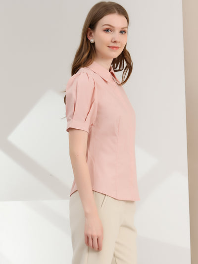 Puff Sleeve Collared Cotton Work Office Button Down Shirt