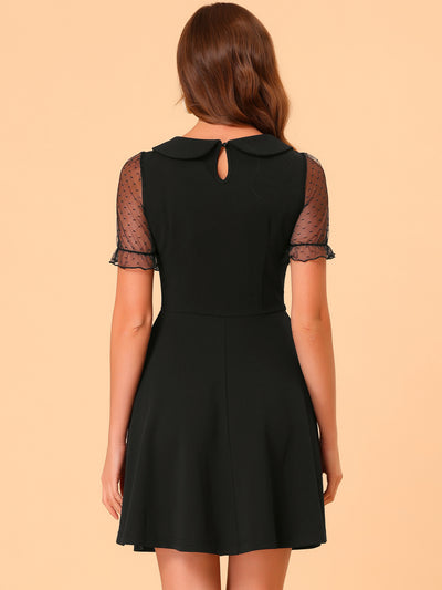 Retro Peter Pan Collar Mesh Panel Vintage Cocktail Dress