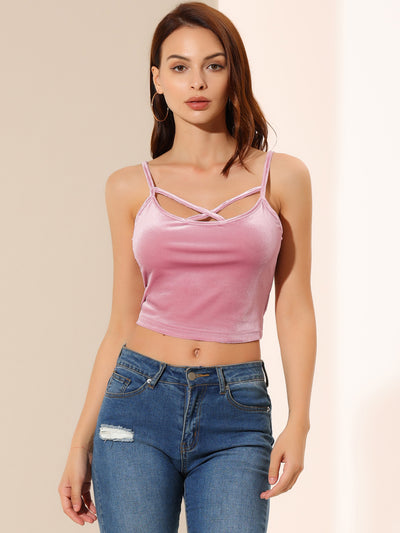 Christmas Spaghetti Strap Velvet Crop Cami Tank Top