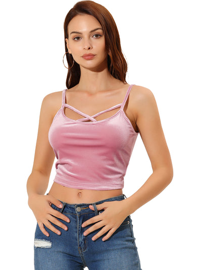 Christmas Spaghetti Strap Velvet Crop Cami Tank Top