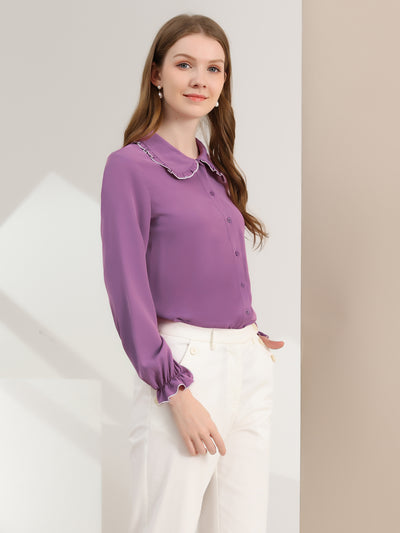 Sweet Ruffle Peter Pan Collar Long Sleeve Button Up Shirt