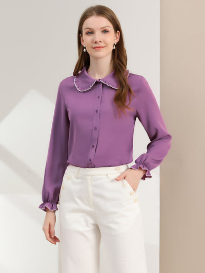 Sweet Ruffle Peter Pan Collar Long Sleeve Button Up Shirt