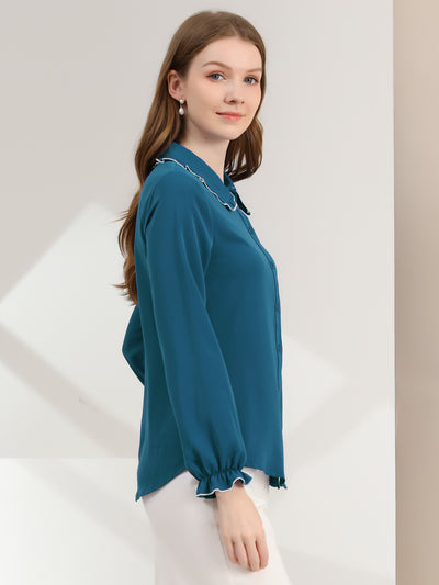 Sweet Ruffle Peter Pan Collar Long Sleeve Button Up Shirt