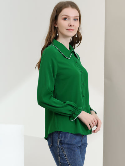 Sweet Ruffle Peter Pan Collar Long Sleeve Button Up Shirt