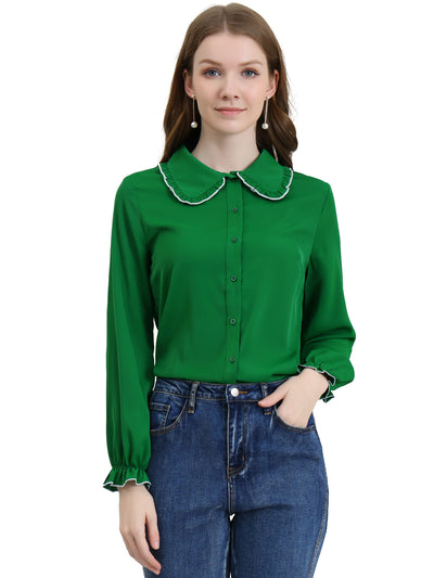 Sweet Ruffle Peter Pan Collar Long Sleeve Button Up Shirt