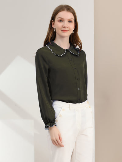 Sweet Ruffle Peter Pan Collar Long Sleeve Button Up Shirt