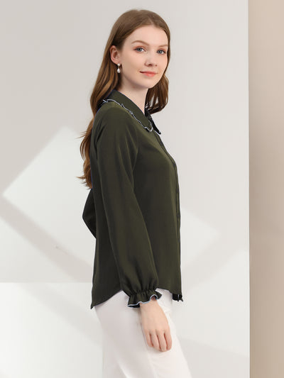 Sweet Ruffle Peter Pan Collar Long Sleeve Button Up Shirt