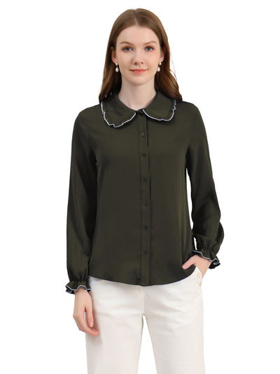 Sweet Ruffle Peter Pan Collar Long Sleeve Button Up Shirt