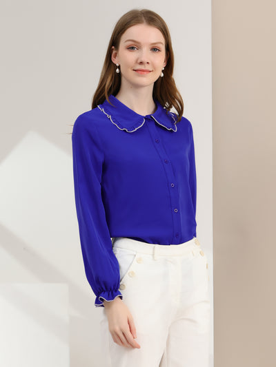 Sweet Ruffle Peter Pan Collar Long Sleeve Button Up Shirt