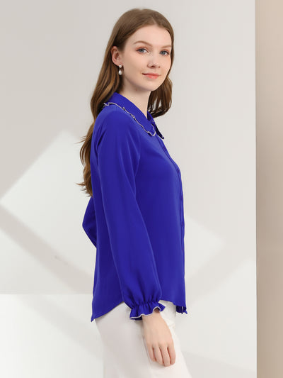 Sweet Ruffle Peter Pan Collar Long Sleeve Button Up Shirt