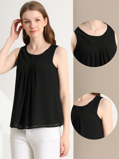 Tank Top Sleeveless Layering Pleated Front Lined Chiffon Blouse