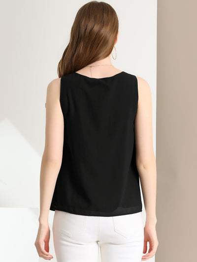 Tank Top Sleeveless Layering Pleated Front Lined Chiffon Blouse