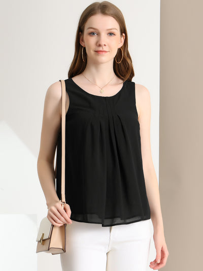 Tank Top Sleeveless Layering Pleated Front Lined Chiffon Blouse