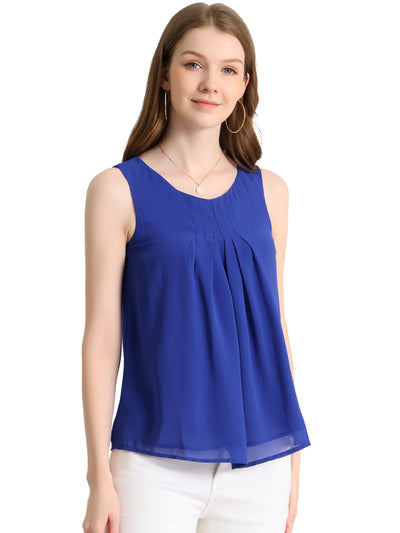 Tank Top Sleeveless Layering Pleated Front Lined Chiffon Blouse