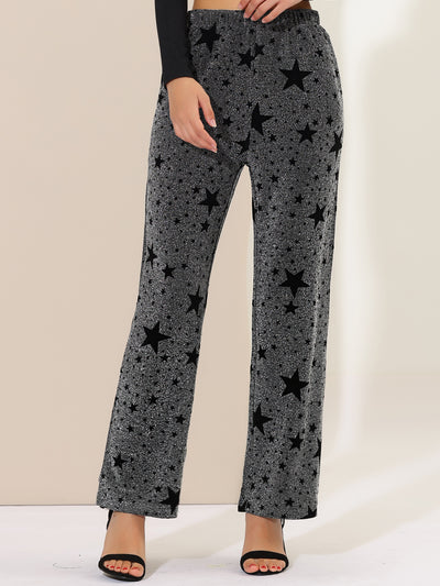 Sparkle High Waist Stretch Wide Leg Shiny Star Print Pants