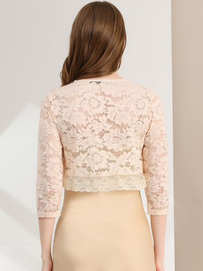 Lace 3/4 Sleeves Sheer Floral Cropped Bolero Shrug