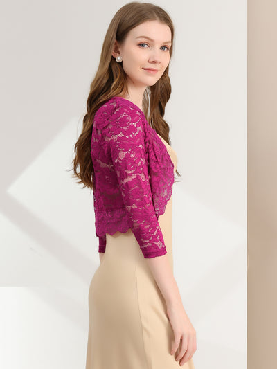 Sheer Floral Elegant 3/4 Sleeve Lace Shrug