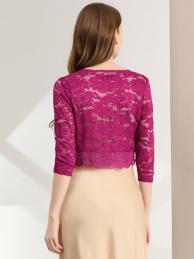 Sheer Floral Elegant 3/4 Sleeve Lace Shrug