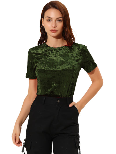 Velvet Top Crew Neck Short Sleeve Casual T-Shirt