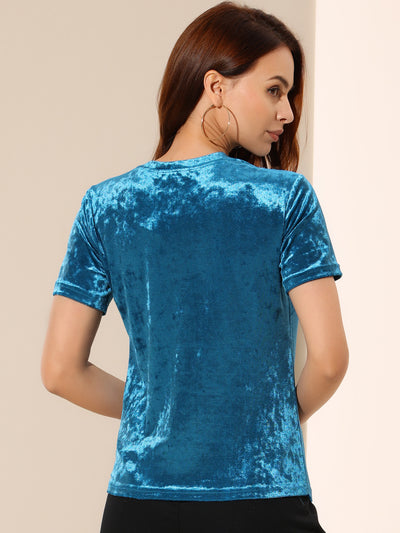 Velvet Top Crew Neck Short Sleeve Casual T-Shirt