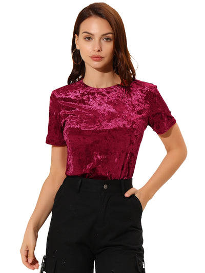 Velvet Top Crew Neck Short Sleeve Casual T-Shirt