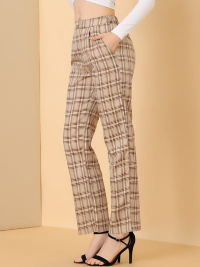 Plaid Pants Elastic Waist Casual Work Office Long Trousers