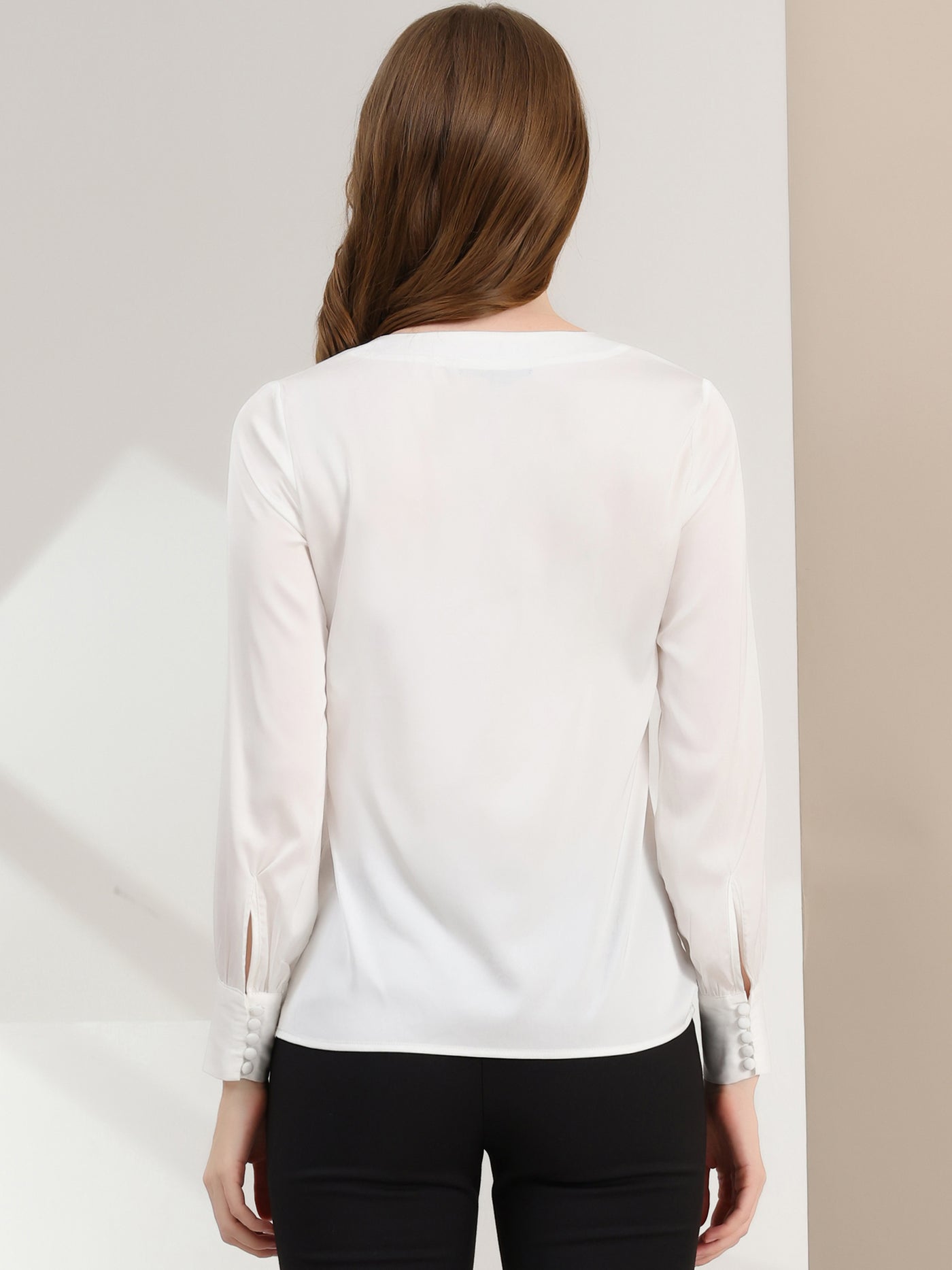 Allegra K Elegant Satin Shirt Long Sleeve Office Work Blouse Tops