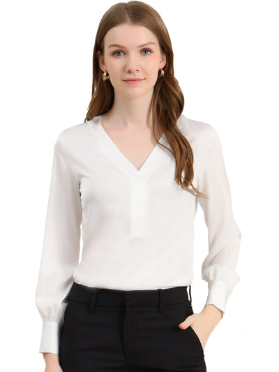 Elegant Satin Shirt Long Sleeve Office Work Blouse Tops