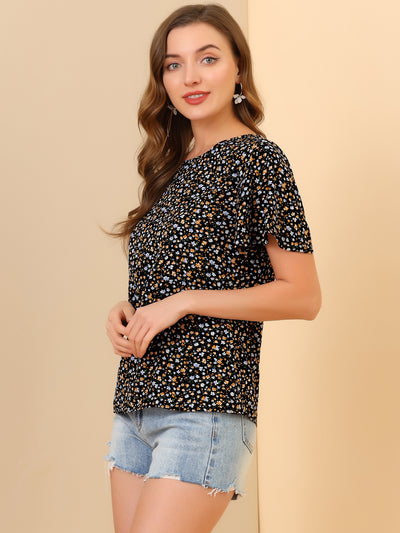 Floral Blouse Tee Chiffon Casual Flutter Sleeve Tops