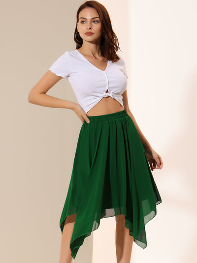 Elastic Waist Chiffon Handkerchief Hem Midi Skirt