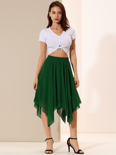 Elastic Waist Chiffon Handkerchief Hem Midi Skirt