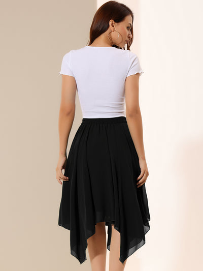 Elastic Waist Chiffon Handkerchief Hem Midi Skirt