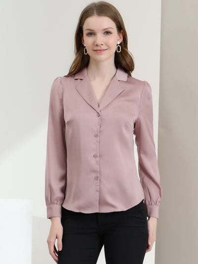 Elegant Collar Blouse Long Sleeve Work Office Satin Button Down Shirt