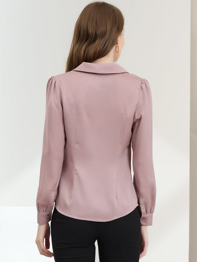 Elegant Collar Blouse Long Sleeve Work Office Satin Button Down Shirt