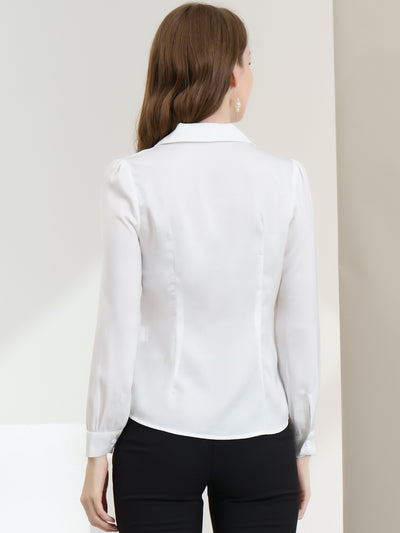 Elegant Collar Blouse Long Sleeve Work Office Satin Button Down Shirt