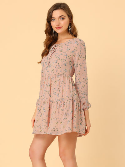 Floral Print Tiered Lightweight Flowy Long Sleeve Dress