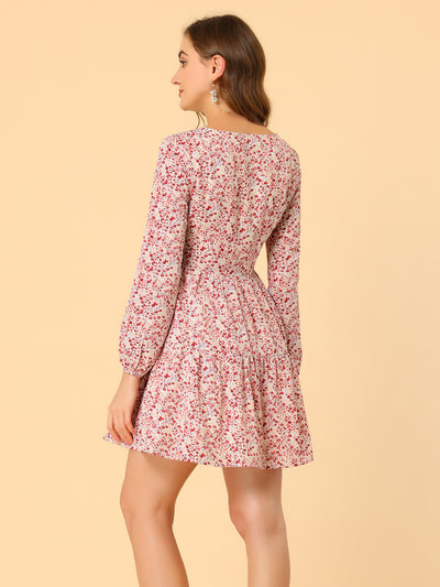 Floral Print Tiered Lightweight Flowy Long Sleeve Dress