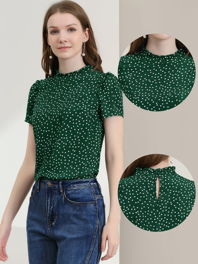 Ruffled Retro Short Sleeve Office Polka Dots Blouse Tops